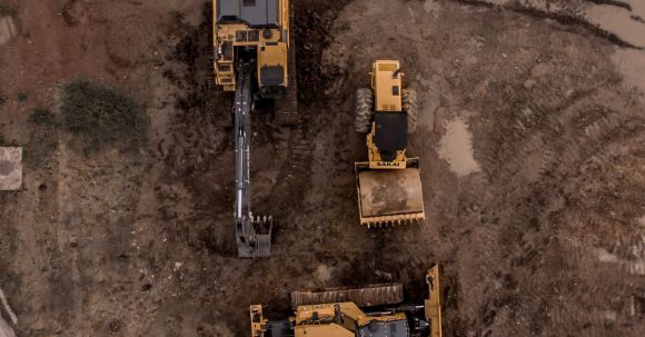 Excavator - Aerial Photo Of Excavator, Road Roller, And Bulldozer