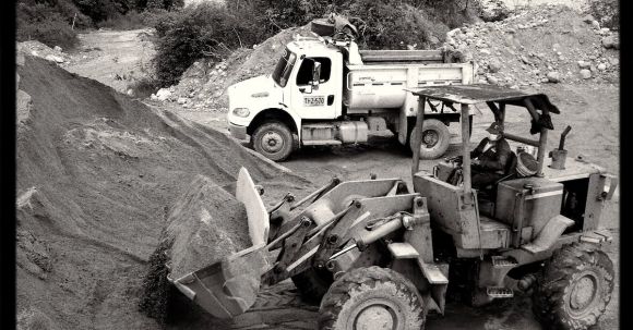 Excavator - Black and White View of Digger on Construction