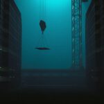 Сonstruction Crane - a satellite in the sky between buildings